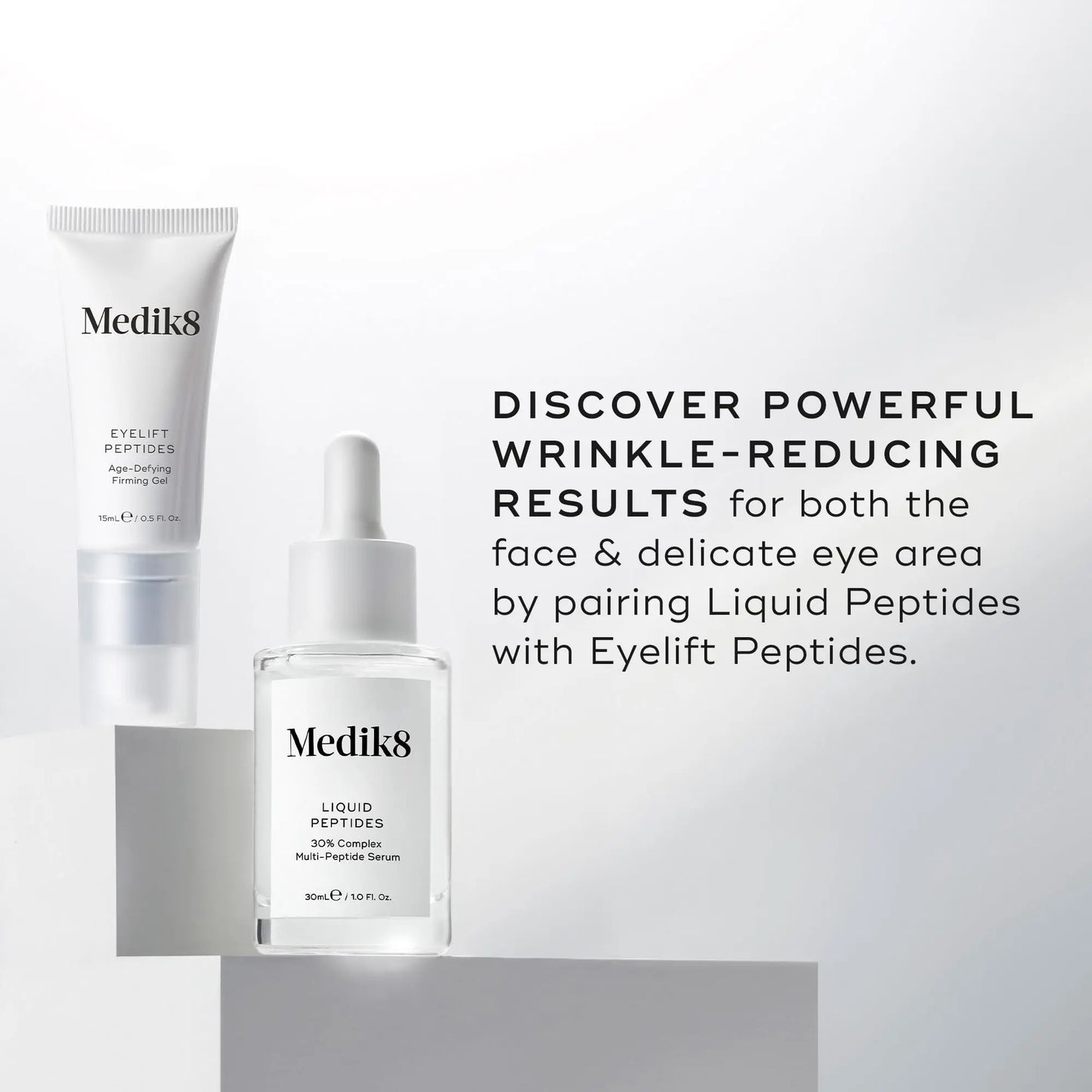 Medik8 Liquid Peptides paired with Eyelift Peptides for face and eye area