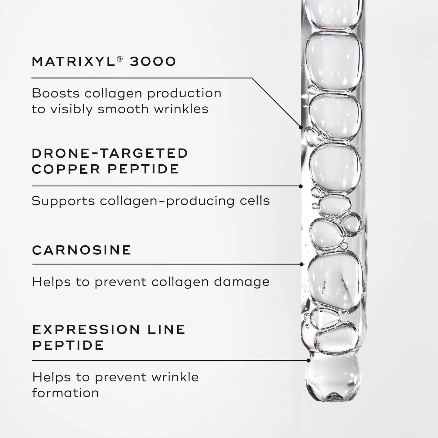 Medik8 Liquid Peptides key ingredients - Matrixyl 3000, Copper Peptide, Carnosine, Expression Line Peptide